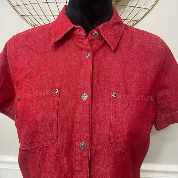 Faded Glory | Small Red Denim Button Down Top - Picture 2 of 7